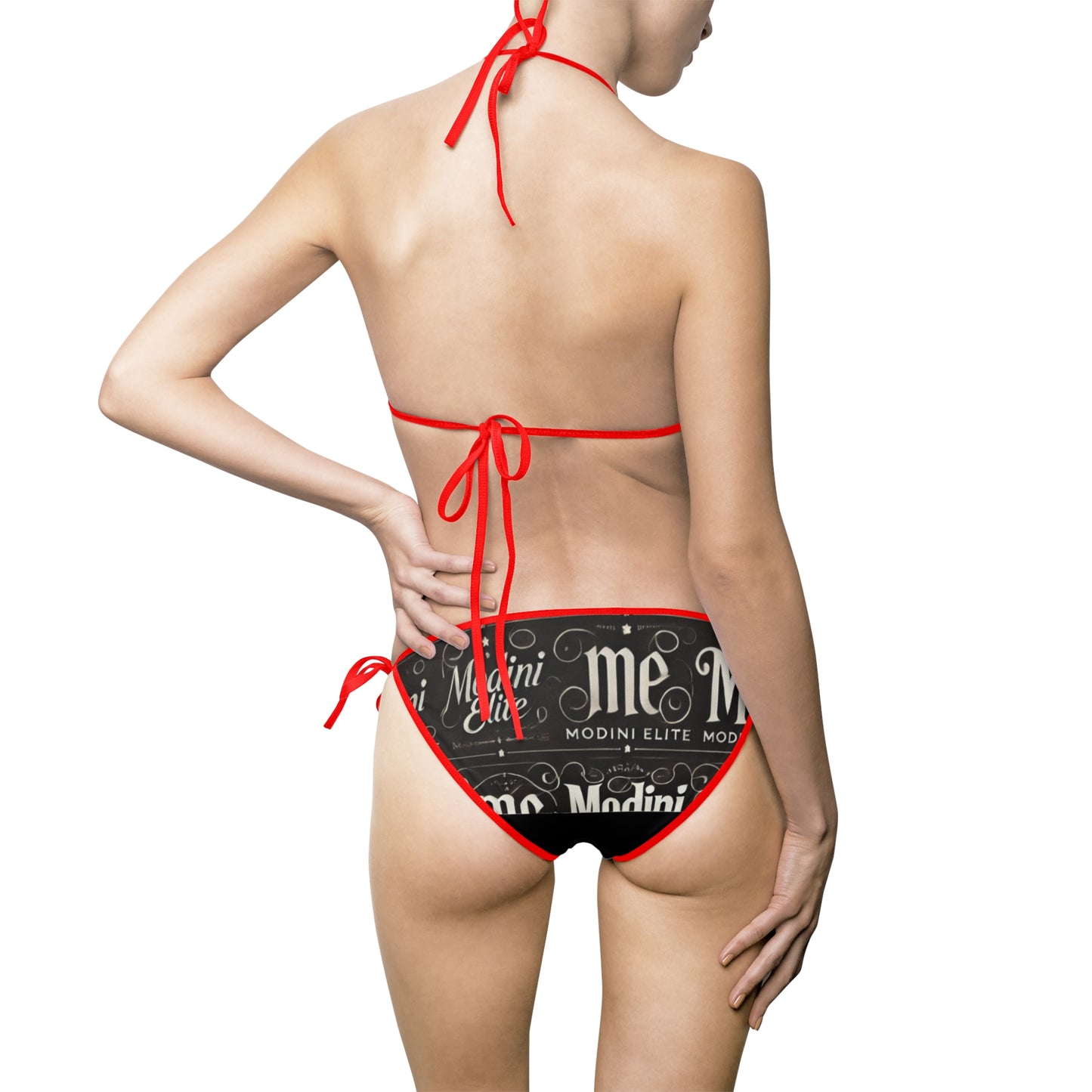 Chic Black Script Bikini Swimsuit for Beach Days & Pool Parties